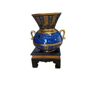Veronese Eye Of Horus Egyptian Vase Summit Collection Cobalt Blue 8.5" VTG 2002